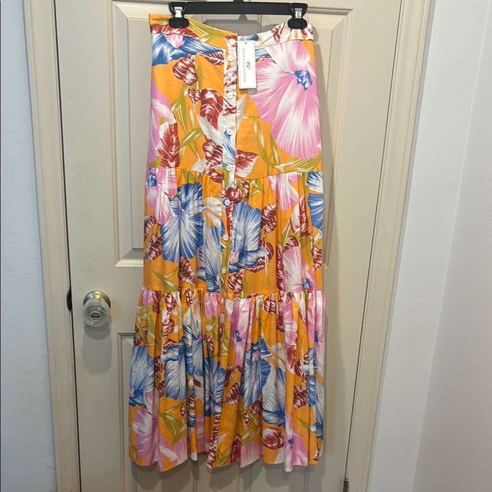 Wallflower Orange Yellow Tiered Maxi Skirt Resort Wear